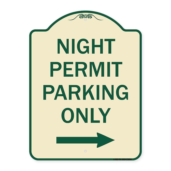 Signmission Night Permit Parking W/ Right Arrow Heavy-Gauge Aluminum Sign, 24" x 18", TG-1824-23856 A-DES-TG-1824-23856 - main